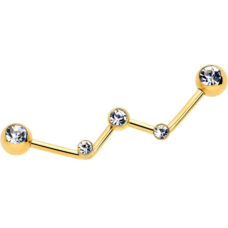 Women's Earrings – Elegant Designs for Every Personality--14 Gauge Clear Gem Gold Tone Constellation Style Project Bar 32mm