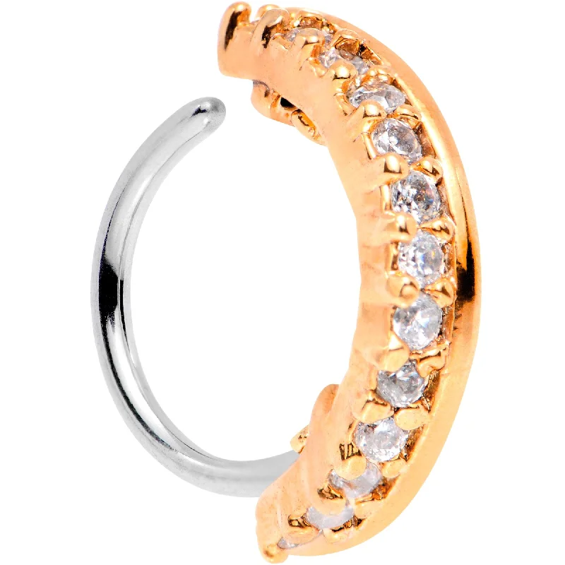 Nose Rings for Boho Style -18 Gauge Clear CZ Gem Rose Gold Tone Sleek Seamless Circular Ring Nose Rings for Boho Style -18 Gauge Clear CZ Gem Rose Gold Tone Sleek Seamless Circular Ring