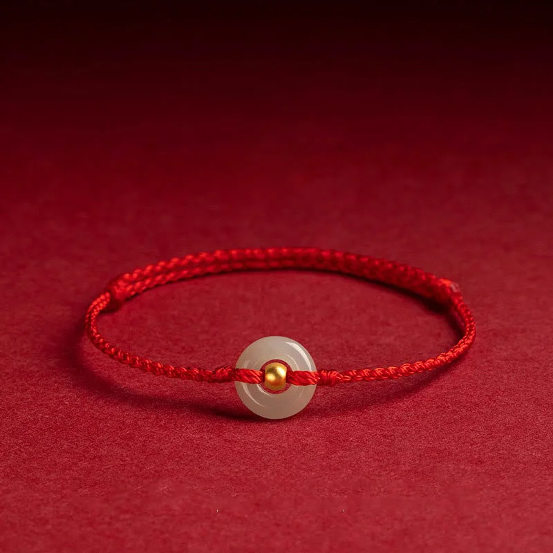 Elegant Anklets for Glamorous Looks-Buddha Stones 999 Gold Bead Round Peace Buckle Hetian Jade Luck Abundance Braided Bracelet Anklet Elegant Anklets for Glamorous Looks-Buddha Stones 999 Gold Bead Round Peace Buckle Hetian Jade Luck Abundance Braided Bracelet Anklet