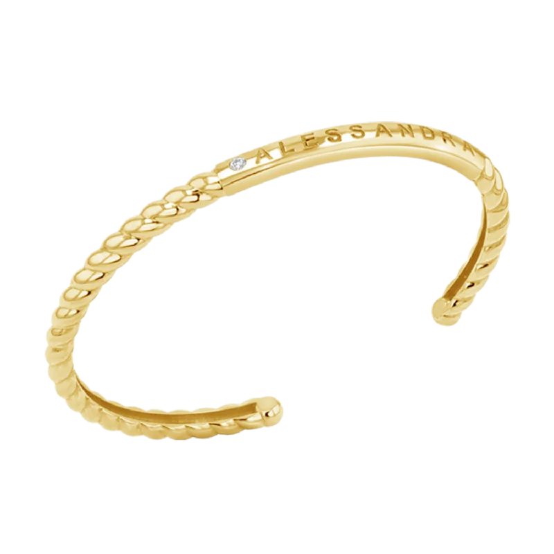 Bracelets for Men with Meaningful Charms-Diamond Solitaire Engravable Twist Name Cuff