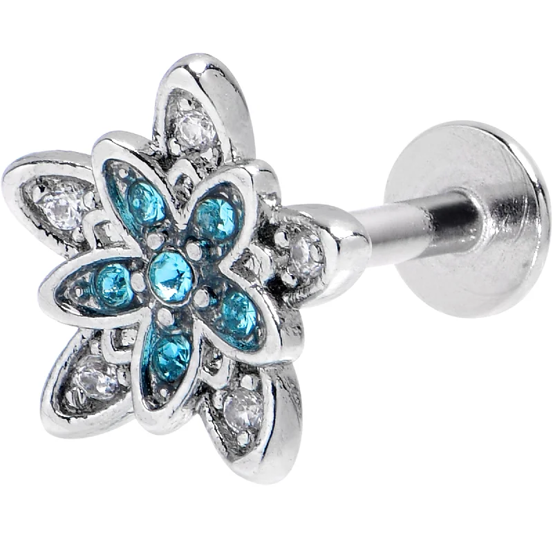 Lip Rings for Special Occasions16 Gauge 5/16 Blue CZ Gem Snowflake Flower Labret Monroe Tragus