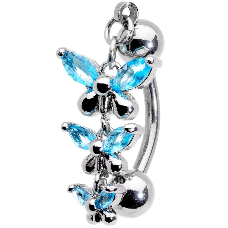 Stylish Belly Rings for Bold Statements -Aqua Gem Band of Butterflies Top Mount Dangle Belly Ring Stylish Belly Rings for Bold Statements -Aqua Gem Band of Butterflies Top Mount Dangle Belly Ring