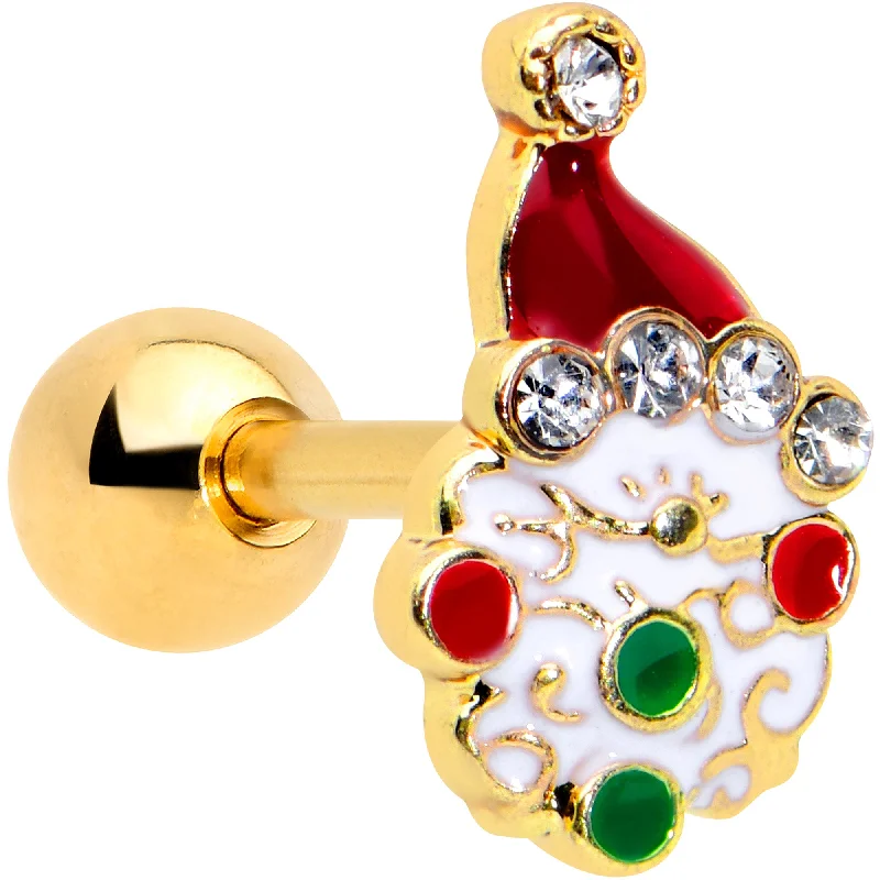 Women's Earrings – Elegant Designs for Every Personality--16 Gauge 1/4 Clear Gem Gold Tone Deco Santa Christmas Cartilage Tragus