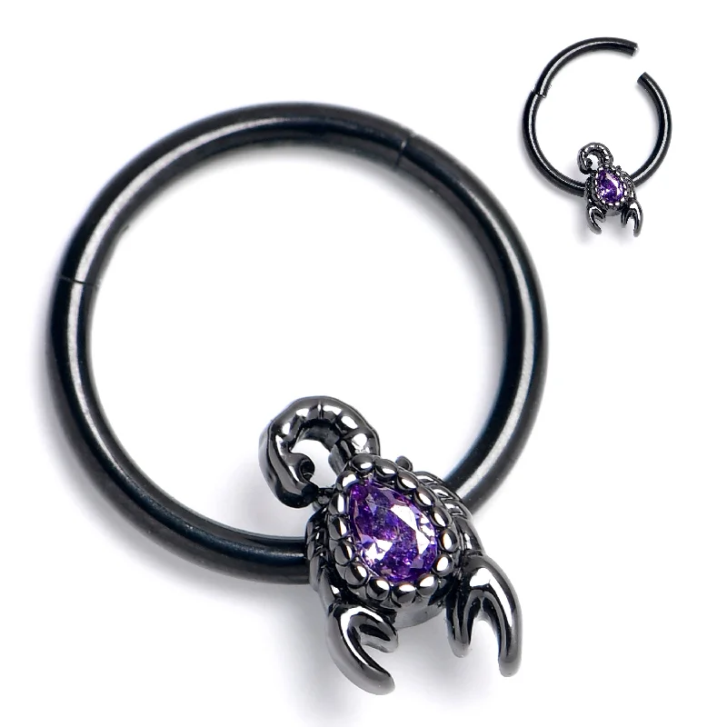 Nose Rings for Weddings -16 Gauge 3/8 Purple Gem Black Goth Scorpion Hinged Segment Ring Nose Rings for Weddings -16 Gauge 3/8 Purple Gem Black Goth Scorpion Hinged Segment Ring