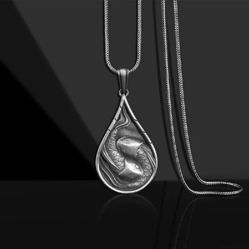 Shop Classic Women's Necklaces & Pendants with a Modern Twist-Buddha Stones Double Lucky Koi Fish Prosperity Pure Tin Water Drop Pattern Necklace Pendant Shop Classic Women's Necklaces & Pendants with a Modern Twist-Buddha Stones Double Lucky Koi Fish Prosperity Pure Tin Water Drop Pattern Necklace Pendant