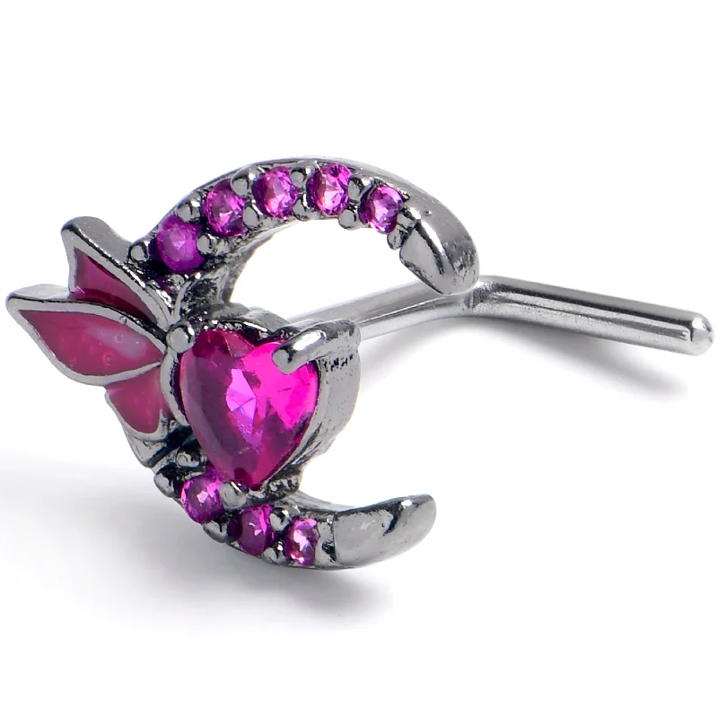 Nose Rings for Professional Style -20 Gauge 7mm Pink CZ Gem Black Butterfly Heart Moon L Shape Nose Ring Nose Rings for Professional Style -20 Gauge 7mm Pink CZ Gem Black Butterfly Heart Moon L Shape Nose Ring