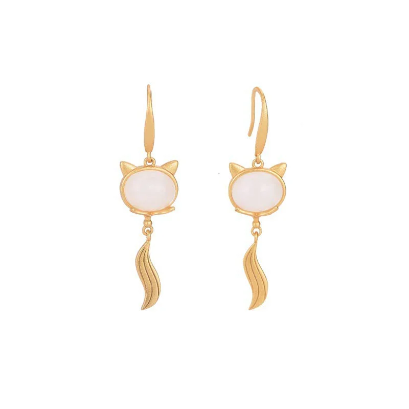 Women's Earrings – Elegant Designs for Every Personality--Buddha Stones FengShui White Jade Fox Fortune Earrings