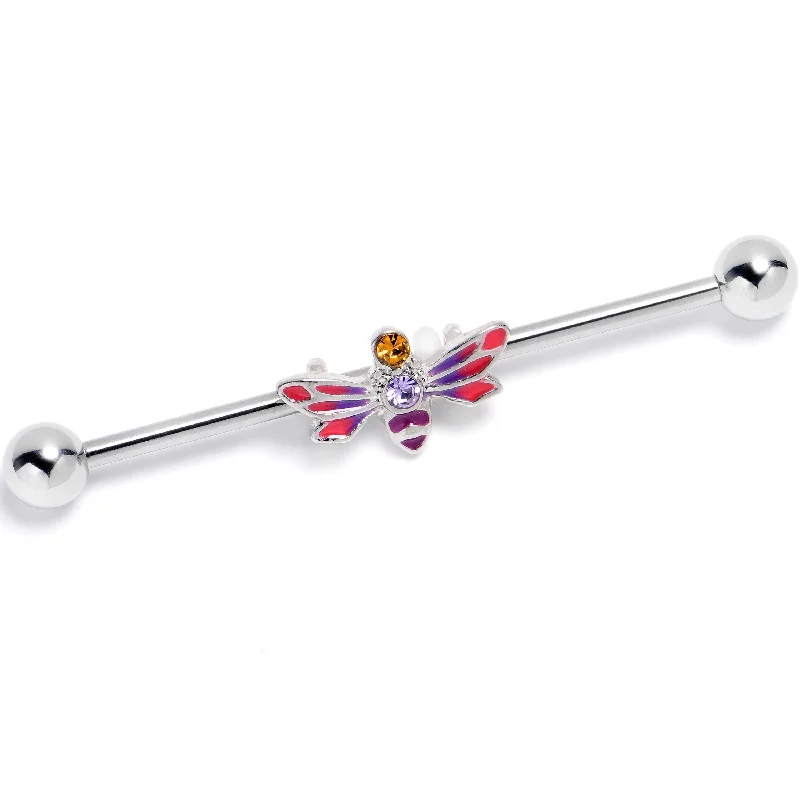 Women's Earrings – Elegant Designs for Every Personality--14 Gauge Yellow Purple Gem Dragonfly Stripe Industrial Barbell 38mm Women's Earrings – Elegant Designs for Every Personality--14 Gauge Yellow Purple Gem Dragonfly Stripe Industrial Barbell 38mm