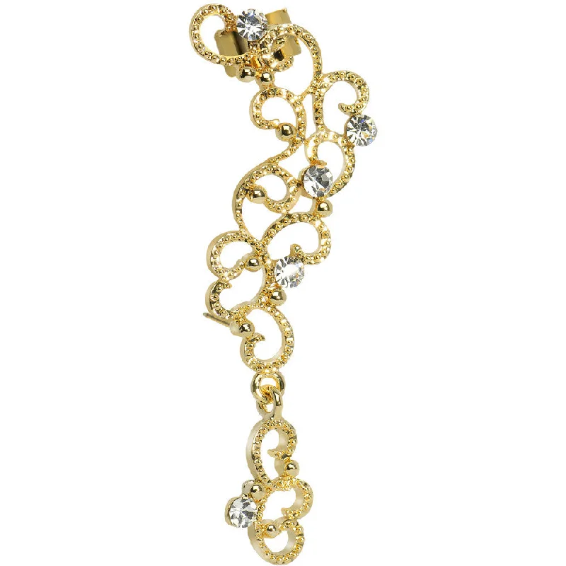 Women's Earrings – Elegant Designs for Every Personality--18KT Gold Plated Clear Gem Hidden Hearts Dangling Wrap Ear Cuff
