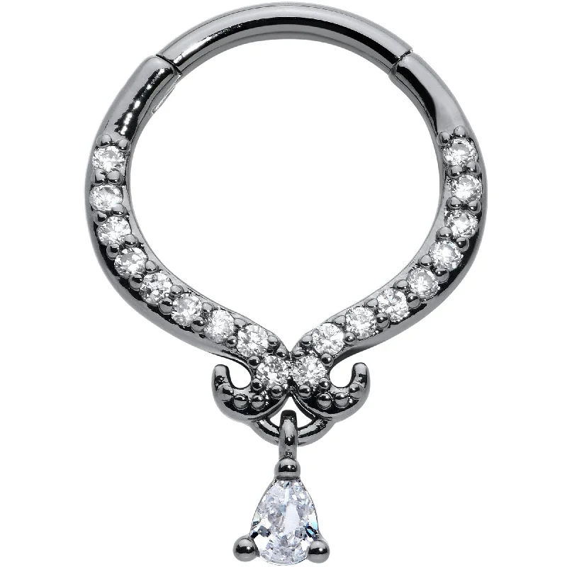 Elegant Nose Rings with Radiant Stones -16 Gauge 3/8 Clear CZ Gem Black Elegant Curves Hinged Segment Ring Elegant Nose Rings with Radiant Stones -16 Gauge 3/8 Clear CZ Gem Black Elegant Curves Hinged Segment Ring
