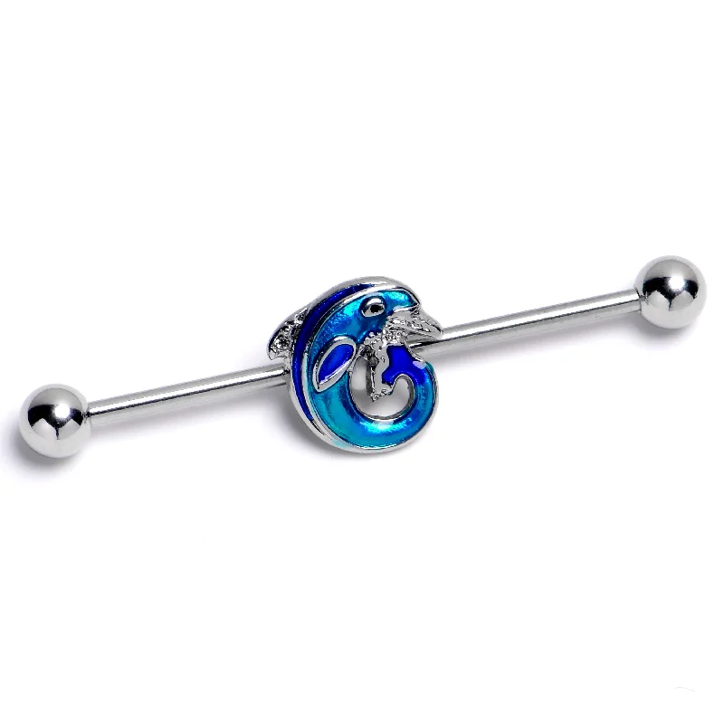 Women's Earrings – Elegant Designs for Every Personality--14 Gauge Dolphin Blue Beauty Industrial Barbell 38mm Women's Earrings – Elegant Designs for Every Personality--14 Gauge Dolphin Blue Beauty Industrial Barbell 38mm