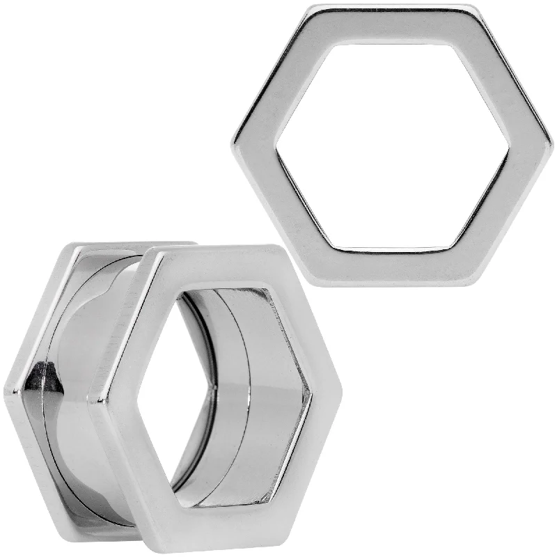 Women's Earrings – Elegant Designs for Every Personality--3/4 Geometric Hexagon Screw Fit Tunnel Plug Set