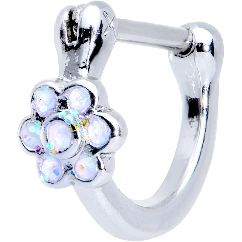 Women's Earrings – Elegant Designs for Every Personality--16 Gauge 5/16 White Faux Opal Lily Flower Cartilage Clicker