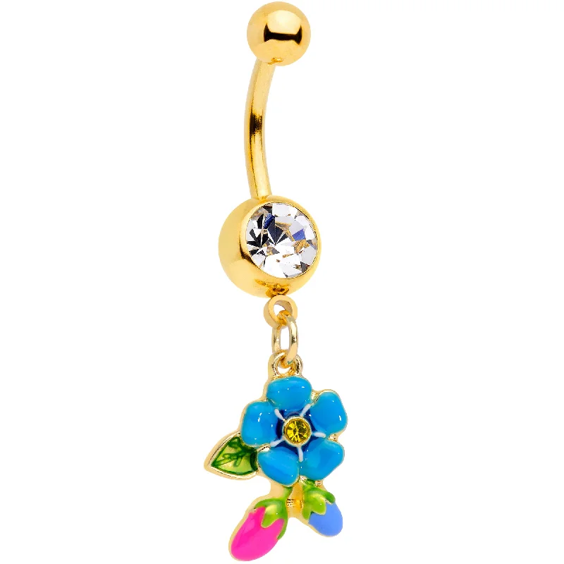 Stunning Belly Rings with Timeless Shine -Clear Yellow Gem Gold Tone Neon Flower Dangle Belly Ring Stunning Belly Rings with Timeless Shine -Clear Yellow Gem Gold Tone Neon Flower Dangle Belly Ring