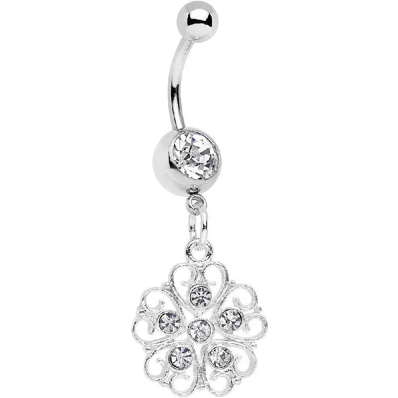Unique Belly Rings with Personalized Features -Clear Gem Flower Heart Dangle Belly Ring Unique Belly Rings with Personalized Features -Clear Gem Flower Heart Dangle Belly Ring