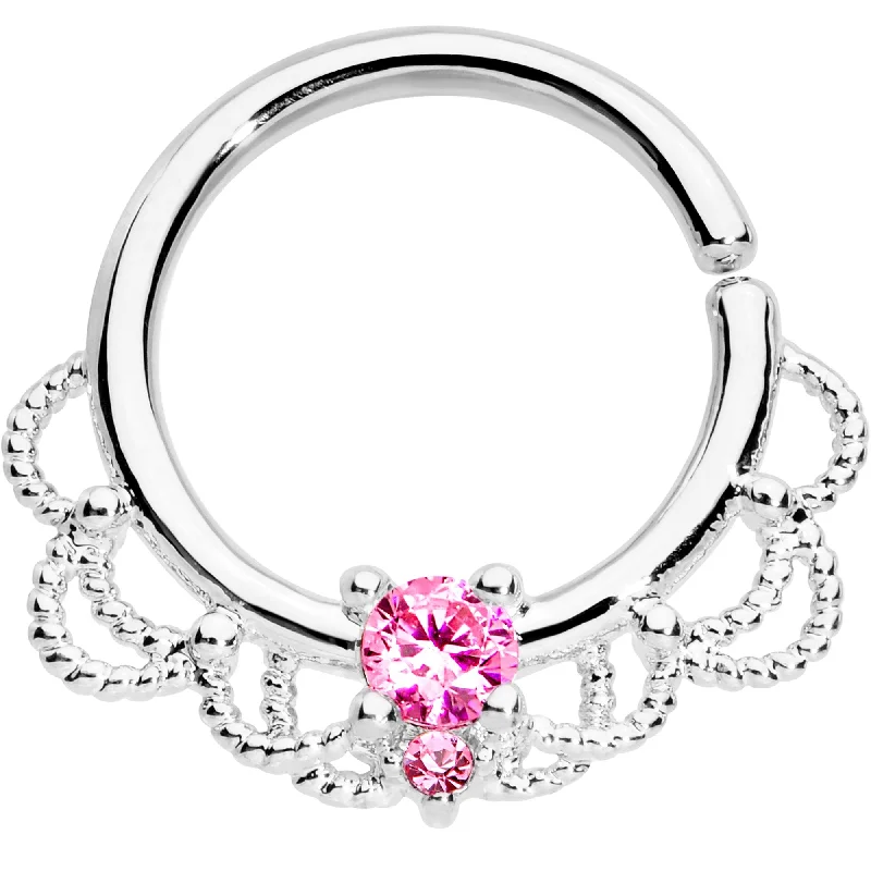 Nose Rings for Daily Use -16 Gauge 5/16 Pink CZ Gem Platinum Plated Seamless Circular Ring Nose Rings for Daily Use -16 Gauge 5/16 Pink CZ Gem Platinum Plated Seamless Circular Ring