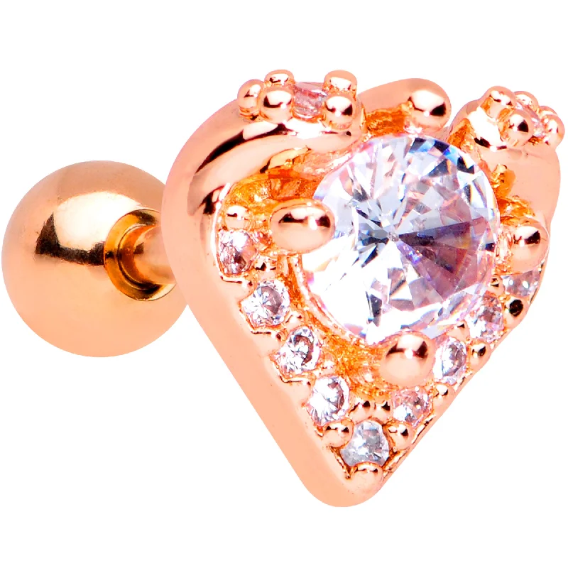 Women's Earrings – Elegant Designs for Every Personality--16 Gauge 1/4 Clear CZ Gem Rose Gold Tone Valentine Cartilage Tragus