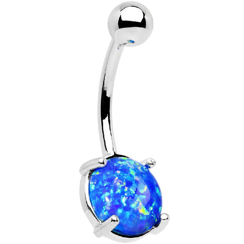 Comfortable Belly Rings with Stylish Features -Solid 14kt White Gold 8mm Blue Synthetic Opal Belly Ring Comfortable Belly Rings with Stylish Features -Solid 14kt White Gold 8mm Blue Synthetic Opal Belly Ring