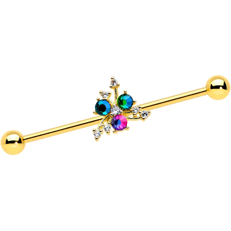 Women's Earrings – Elegant Designs for Every Personality--14 Gauge Purple Tourmaline Gold Tone Spray Industrial Barbell 38mm Women's Earrings – Elegant Designs for Every Personality--14 Gauge Purple Tourmaline Gold Tone Spray Industrial Barbell 38mm
