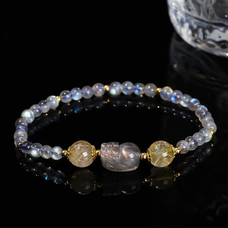 Women's Beaded Bangle Bracelets-Buddha Stones Moonstone Strawberry Quartz Tourmaline PiXiu Healing Bracelet Women's Beaded Bangle Bracelets-Buddha Stones Moonstone Strawberry Quartz Tourmaline PiXiu Healing Bracelet
