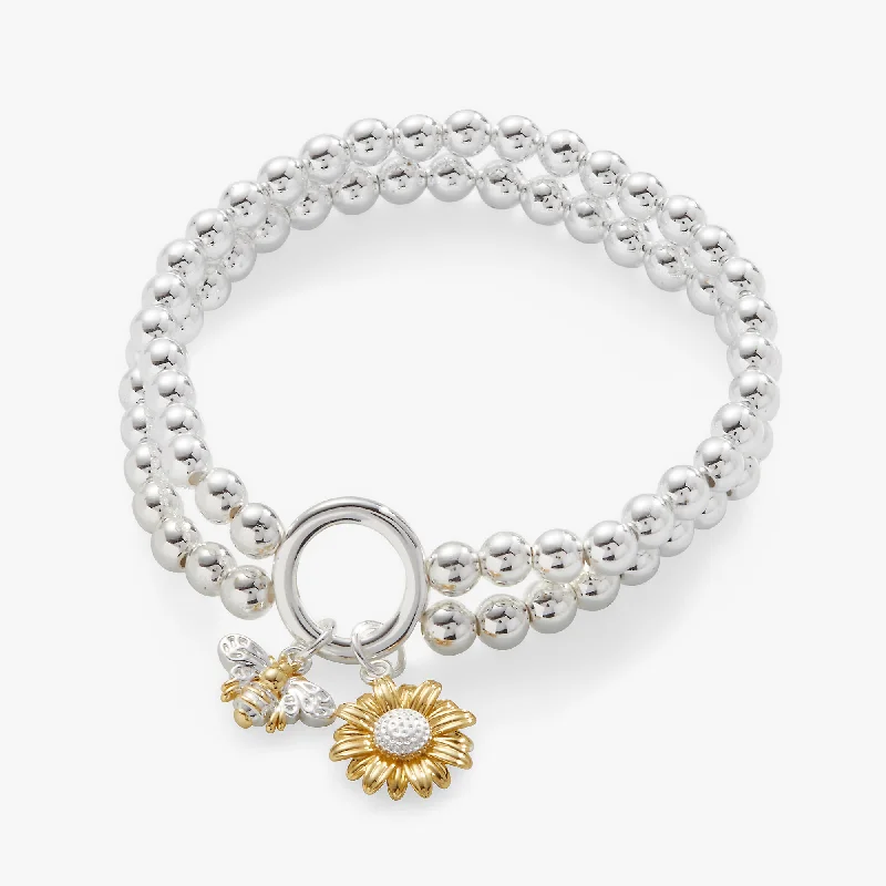 Sparkly Bangles for Women with Gemstones-Sunflower + Bee Double Stretch Bracelet
