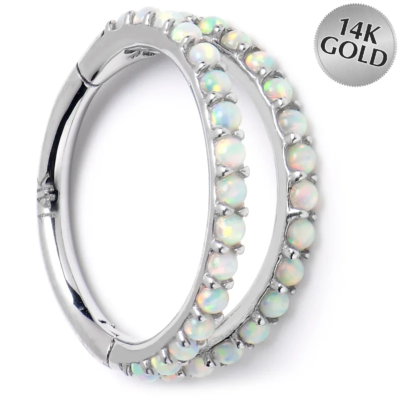 Nose Rings for Edgy Look -16 Gauge 3/8 Solid 14KT White Gold Synthetic Opal Hinged Segment Ring Nose Rings for Edgy Look -16 Gauge 3/8 Solid 14KT White Gold Synthetic Opal Hinged Segment Ring
