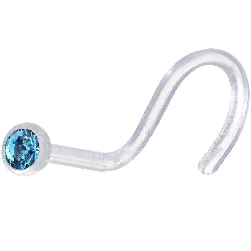 Nose Rings with Artistic Motifs -Indicolite Clear Bioplast Nose Screw Created with Crystals Nose Rings with Artistic Motifs -Indicolite Clear Bioplast Nose Screw Created with Crystals