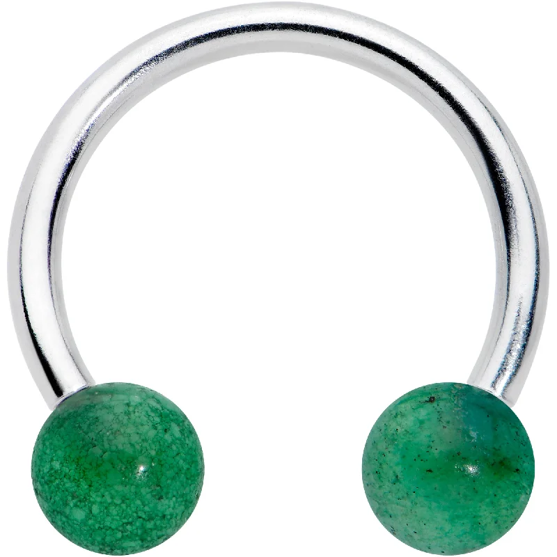 Lip Rings with Beautiful Detailing16 Gauge 3/8 Green Stone Ball End Internally Threaded Horseshoe