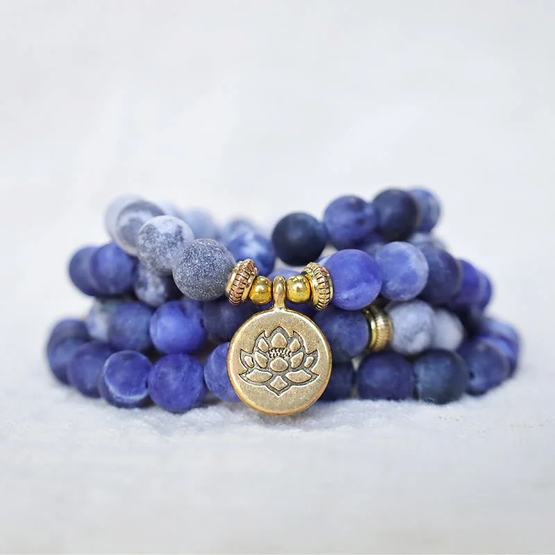 Beaded Bracelets with Gold Accents for Men-Buddha Stones 108 Natural Picasso Jasper & Blue Stone Mala Bead Lotus Pendant Bracelet Beaded Bracelets with Gold Accents for Men-Buddha Stones 108 Natural Picasso Jasper & Blue Stone Mala Bead Lotus Pendant Bracelet