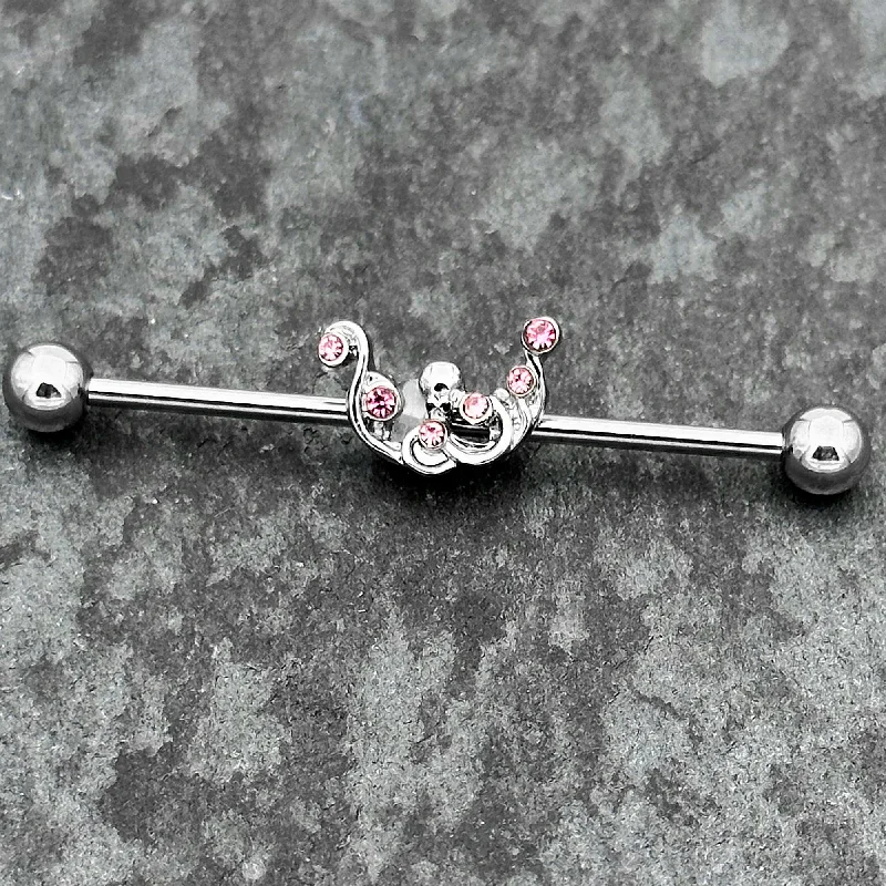 Women's Earrings – Elegant Designs for Every Personality--14 Gauge Pink Gem Scrolling Elegance Industrial Barbell 38mm