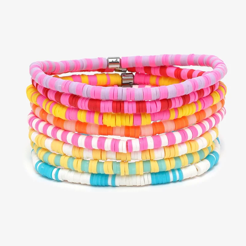Simple Wooden Bangles for Women-Vacation Vibes Stretch Bracelet Set of 8
