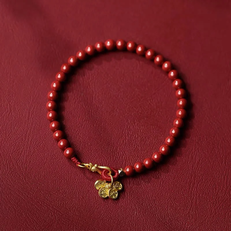 Colorful Enamel Bangles for Women-Buddha Stones Natural Cinnabar Round Coin Blessing Bracelet Colorful Enamel Bangles for Women-Buddha Stones Natural Cinnabar Round Coin Blessing Bracelet