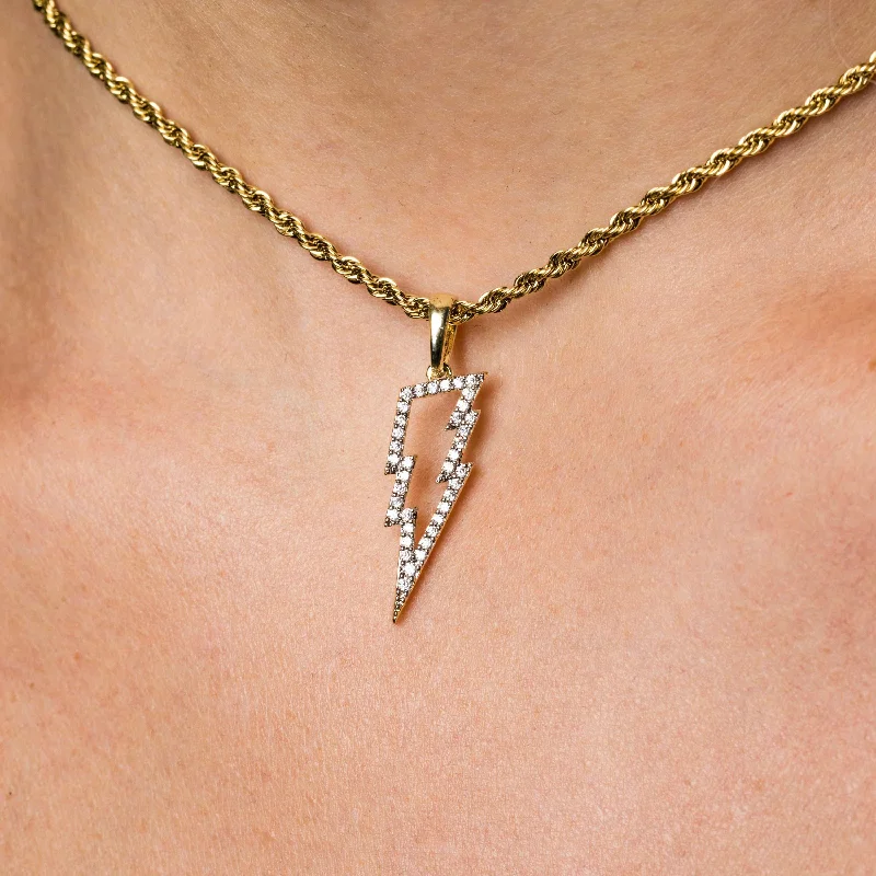 Shop Classic Women's Necklaces & Pendants with a Modern Twist-Micro Iced Lightning Bolt Pendant in Yellow Gold Shop Classic Women's Necklaces & Pendants with a Modern Twist-Micro Iced Lightning Bolt Pendant in Yellow Gold