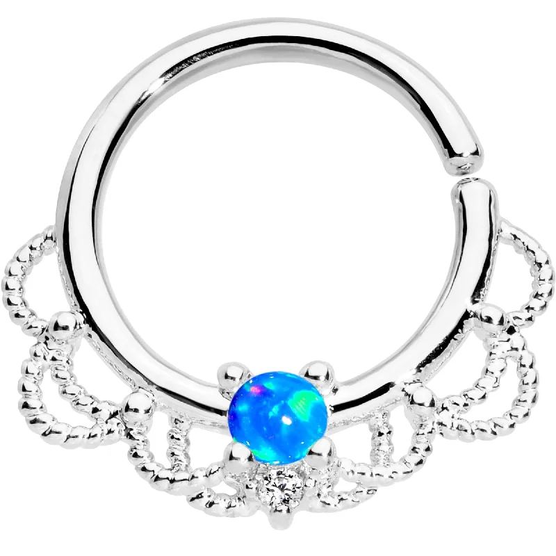Gold Lip Rings for Subtle Glam16 Gauge 5/16 Blue Faux Opal Platinum Plated Seamless Circular Ring