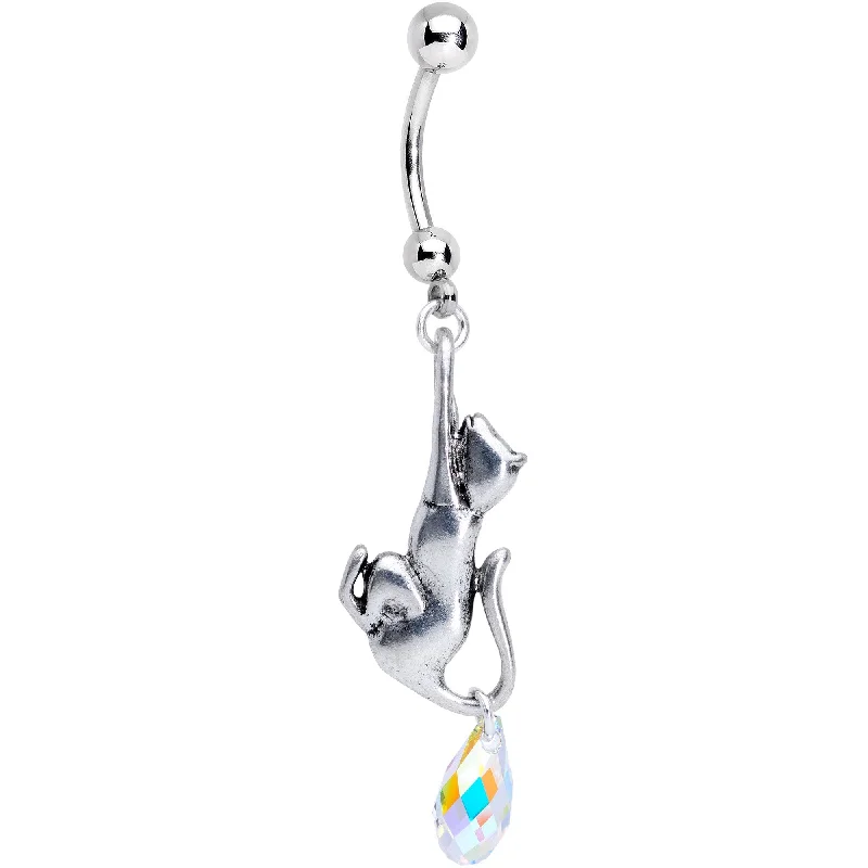 Belly Rings with Creative Details -Aurora Gem Kitty Cat Dangle Belly Ring Created with Crystals Belly Rings with Creative Details -Aurora Gem Kitty Cat Dangle Belly Ring Created with Crystals