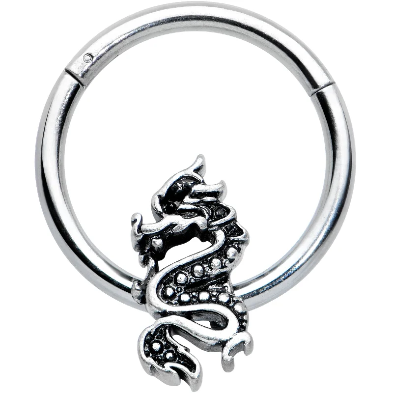 Trendy and Comfortable Nose Rings -16 Gauge 3/8 Regal Medieval Dragon Hinged Segment Ring Trendy and Comfortable Nose Rings -16 Gauge 3/8 Regal Medieval Dragon Hinged Segment Ring