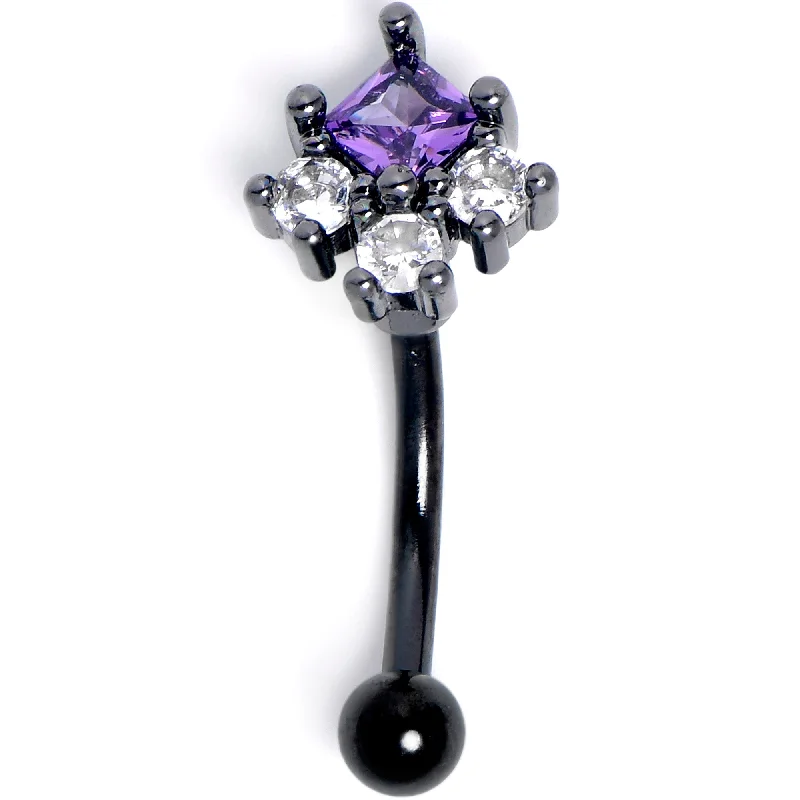 Women's Earrings – Elegant Designs for Every Personality--16 Gauge 5/15 Clear Purple CZ Gem Black Rhombus Riot Curved Eyebrow Ring