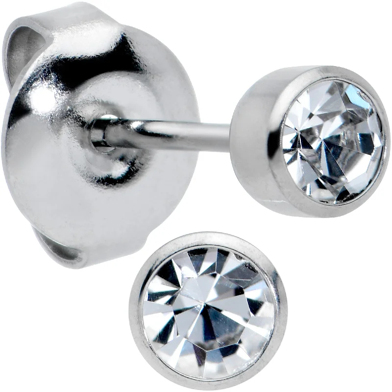 Women's Earrings – Elegant Designs for Every Personality--4mm Cubic Zirconia Bezel G23 Titanium Post Stud Earrings