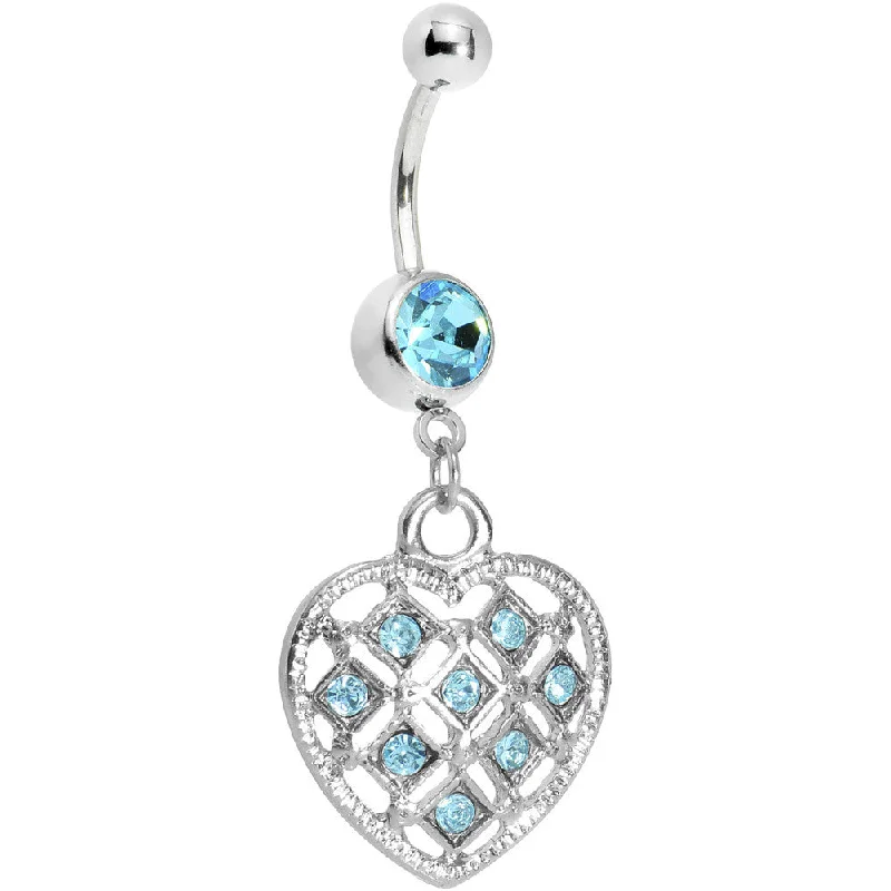 Beautiful Belly Rings with Elegant Touch -Aqua Gem Checkered Princess Heart Belly Ring Beautiful Belly Rings with Elegant Touch -Aqua Gem Checkered Princess Heart Belly Ring