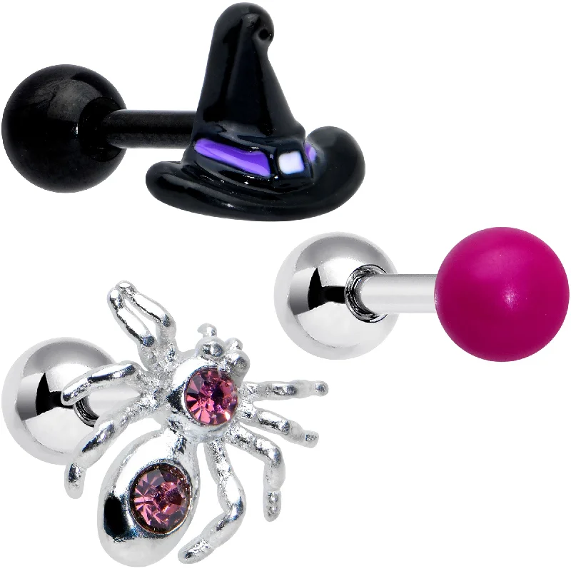 Women's Earrings – Elegant Designs for Every Personality--16 Gauge 1/4 Pink Gem Spider Witch Halloween Cartilage Tragus Set of 3 Women's Earrings – Elegant Designs for Every Personality--16 Gauge 1/4 Pink Gem Spider Witch Halloween Cartilage Tragus Set of 3