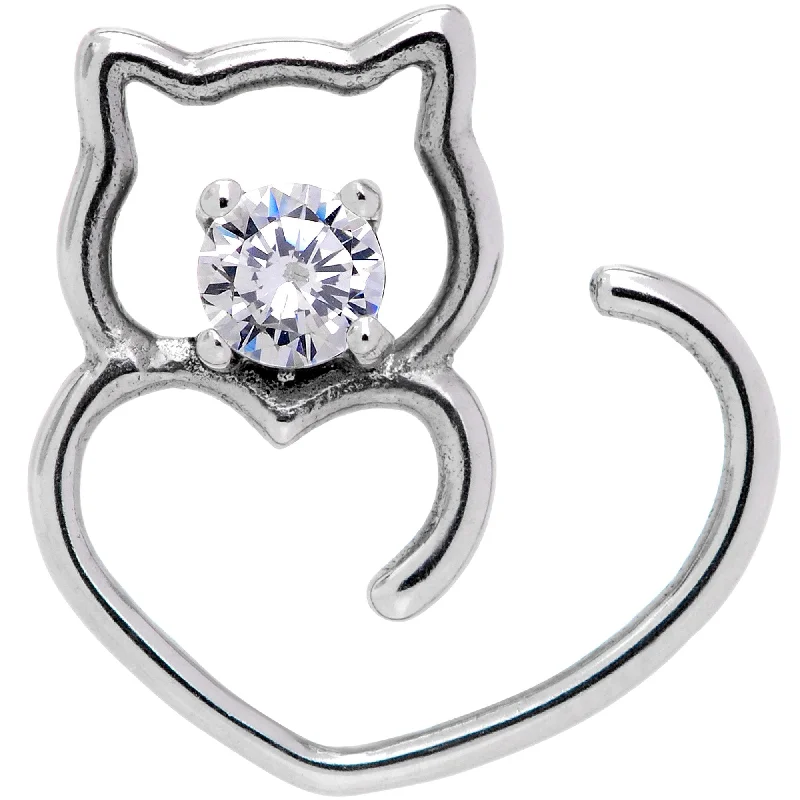 Women's Earrings – Elegant Designs for Every Personality--18 Gauge Clear CZ Gem Hey Pretty Kitty Cat Closure Ring