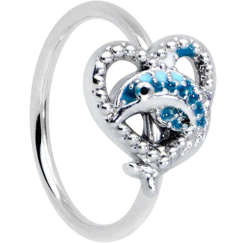Nose Rings for Special Occasions -20 Gauge 5/16 Textured Blue Dolphin Heart Nose Hoop Nose Rings for Special Occasions -20 Gauge 5/16 Textured Blue Dolphin Heart Nose Hoop