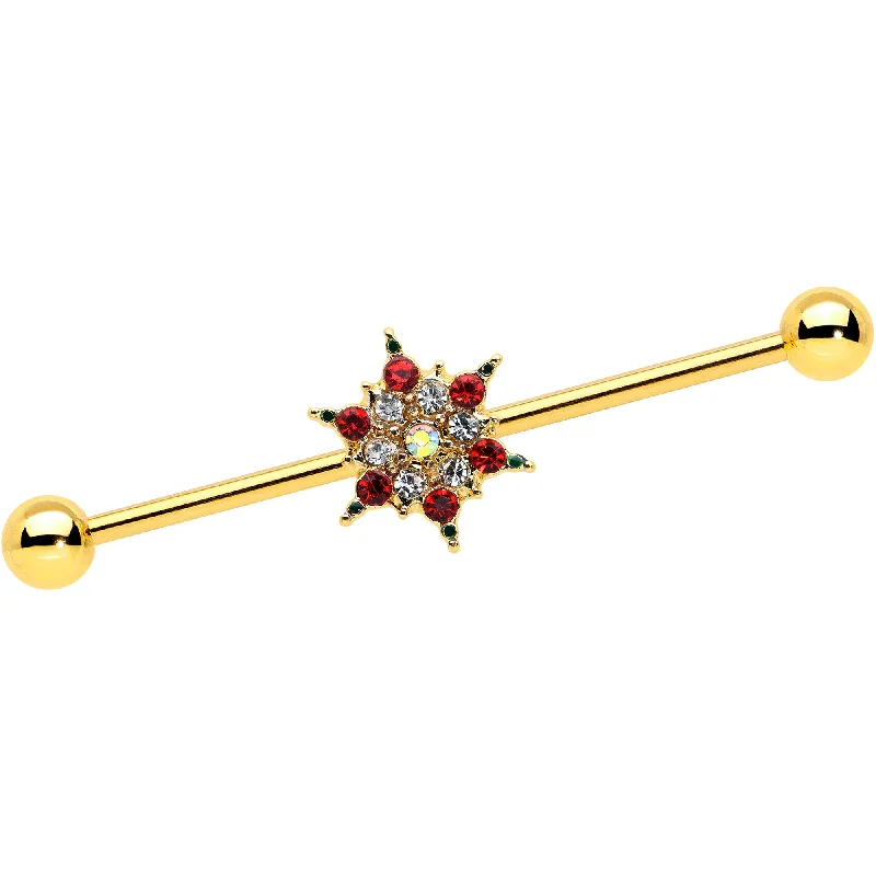Women's Earrings – Elegant Designs for Every Personality--14 Gauge Red Gem Gold Tone Bright Christmas Industrial Barbell 38mm Women's Earrings – Elegant Designs for Every Personality--14 Gauge Red Gem Gold Tone Bright Christmas Industrial Barbell 38mm