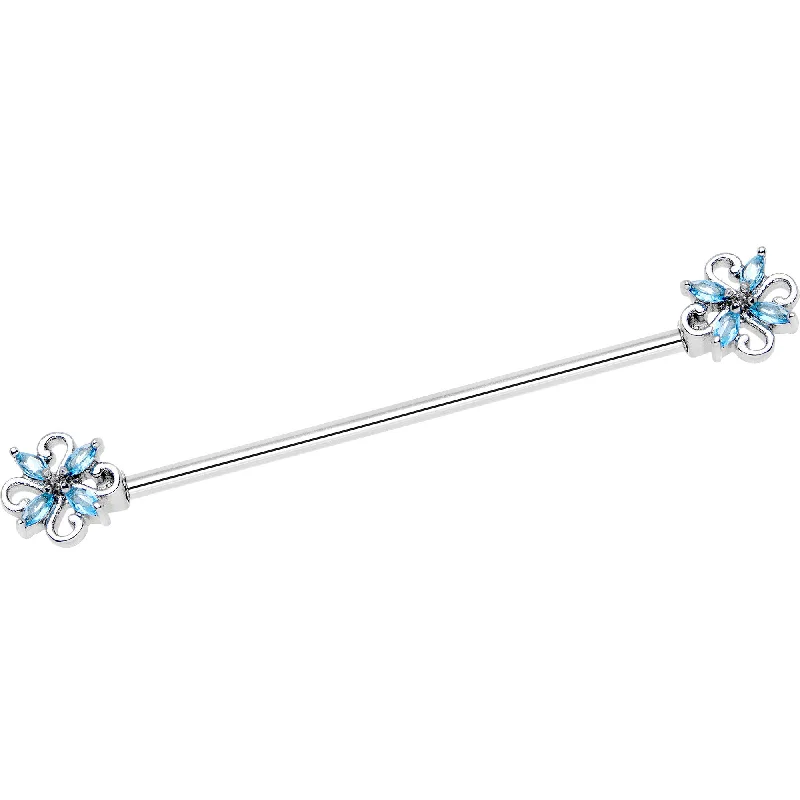 Women's Earrings – Elegant Designs for Every Personality--14 Gauge Aqua Gem Windmill Flower Industrial Barbell 38mm Women's Earrings – Elegant Designs for Every Personality--14 Gauge Aqua Gem Windmill Flower Industrial Barbell 38mm