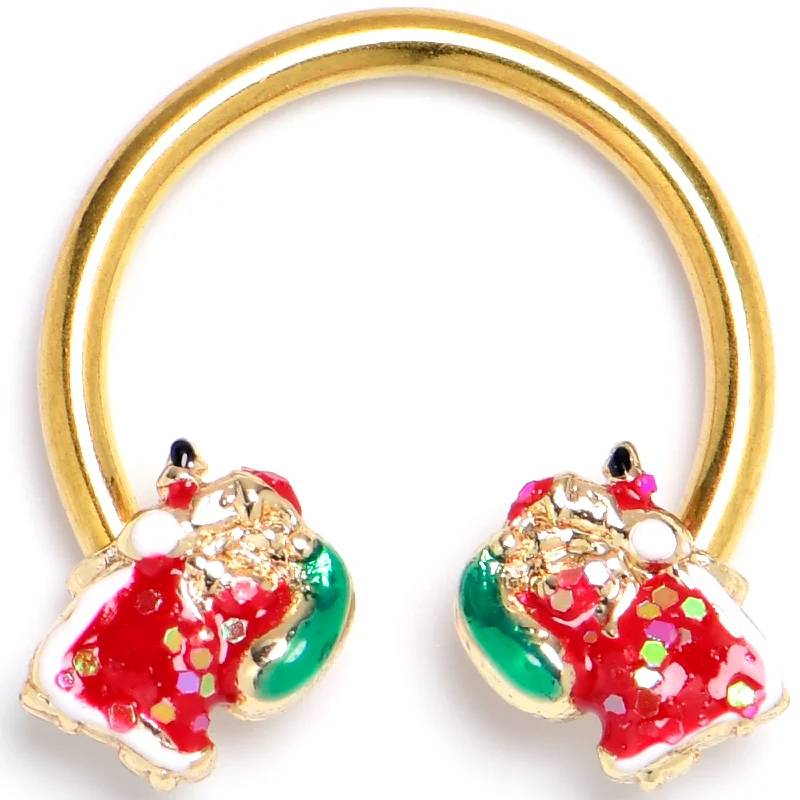 Women's Earrings – Elegant Designs for Every Personality--16 Gauge 3/8 Gold Tone Glitter Santa Red Horseshoe Circular Barbell Women's Earrings – Elegant Designs for Every Personality--16 Gauge 3/8 Gold Tone Glitter Santa Red Horseshoe Circular Barbell
