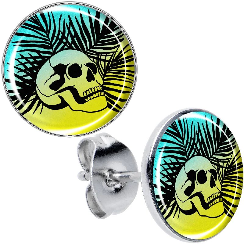 Women's Earrings – Elegant Designs for Every Personality--Blue Haze Sunset Skull and Palms Stud Earrings