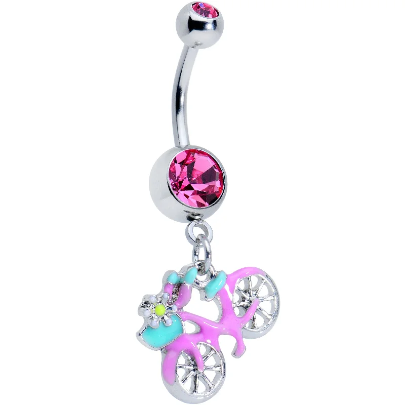 Comfortable Belly Rings with Stylish Detailing -Pink Gem Pop A Wheelie Bike Dangle Belly Ring Comfortable Belly Rings with Stylish Detailing -Pink Gem Pop A Wheelie Bike Dangle Belly Ring