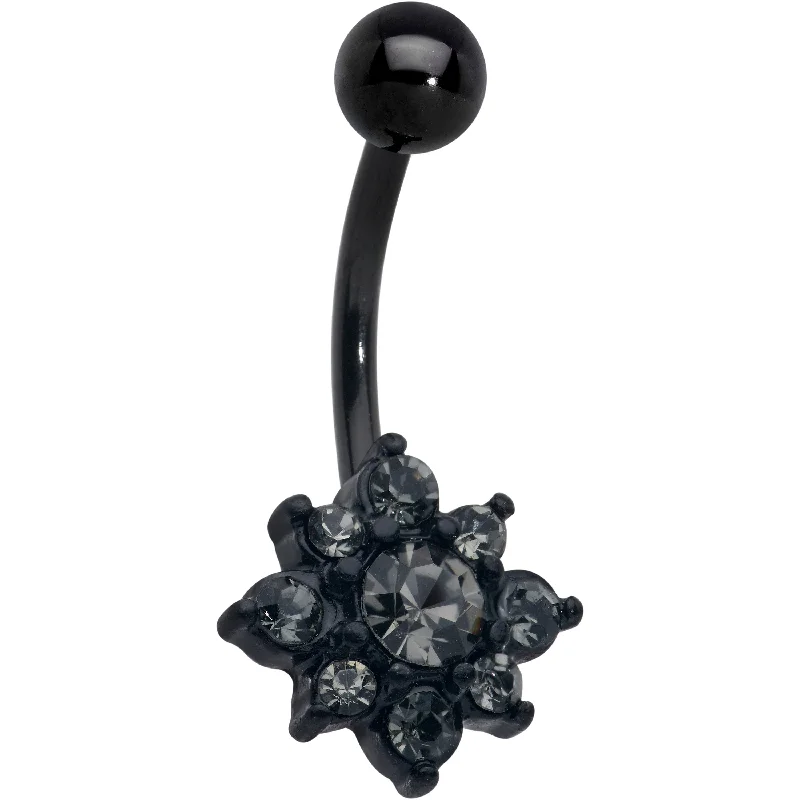 Belly Rings with Simple and Elegant Designs -Clear Gem Black Evening Flower Belly Ring Belly Rings with Simple and Elegant Designs -Clear Gem Black Evening Flower Belly Ring