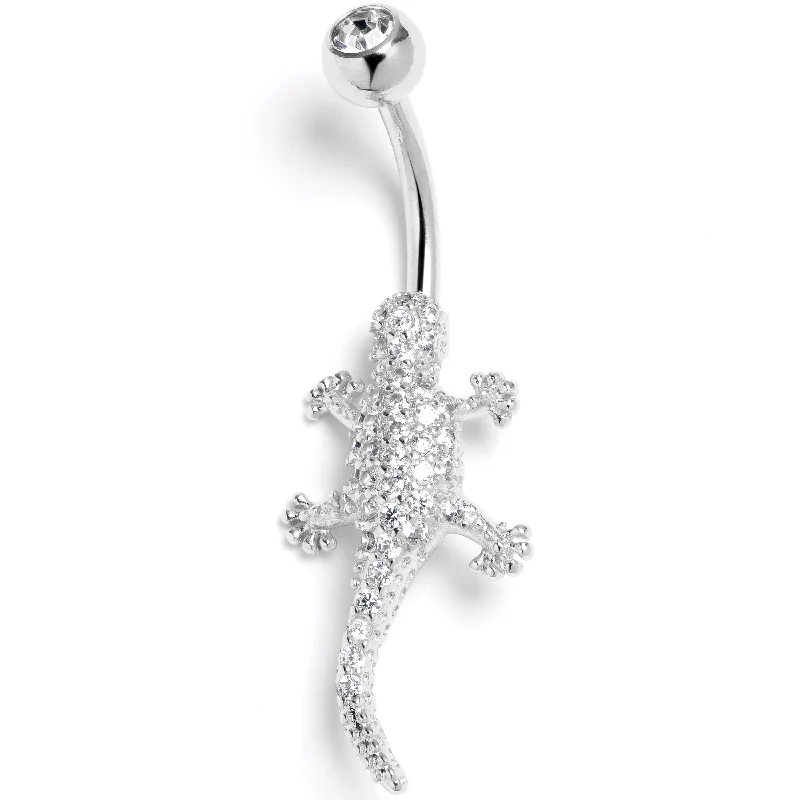 Unique Belly Rings for Statement Style -Clear CZ Gem Luxurious Lizard Belly Ring