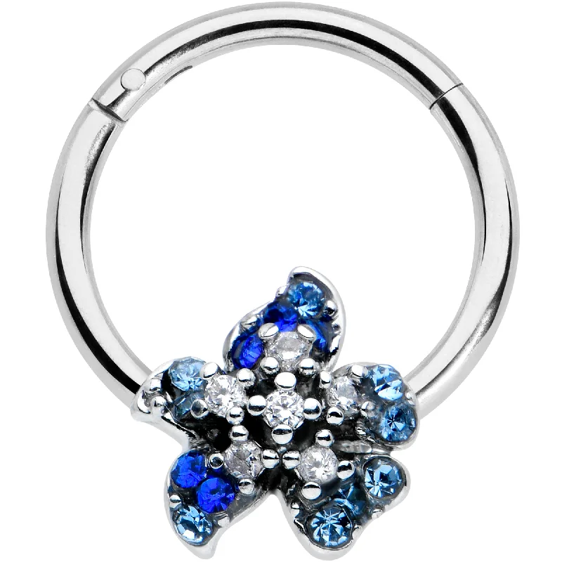 Nose Rings for Fast Fashion -16 Gauge 3/8 Clear Blue Gem Evening Flower Hinged Segment Ring Nose Rings for Fast Fashion -16 Gauge 3/8 Clear Blue Gem Evening Flower Hinged Segment Ring